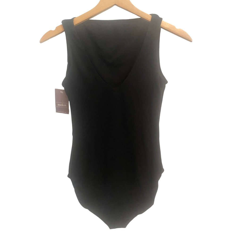 Auden Luxe Stretch  Bodysuit Black V-Neck Sleeveless Medium‎ NWT